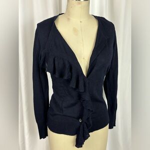 Banana Republic Navy Wool Cashmere Asymmetrical Ruffle Cardigan Sweater X Small